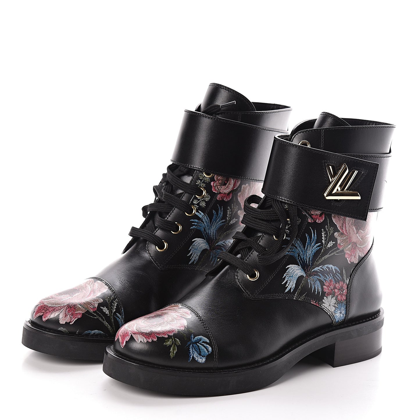 Calfskin Wonderland Ranger Flowers Boots 37.5 Black Multicolor