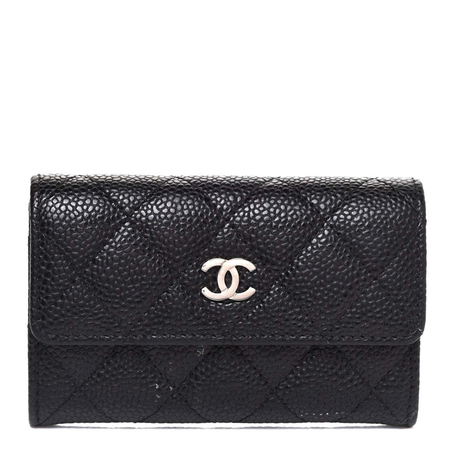 Caviar Quilted Flap Card Holder Black