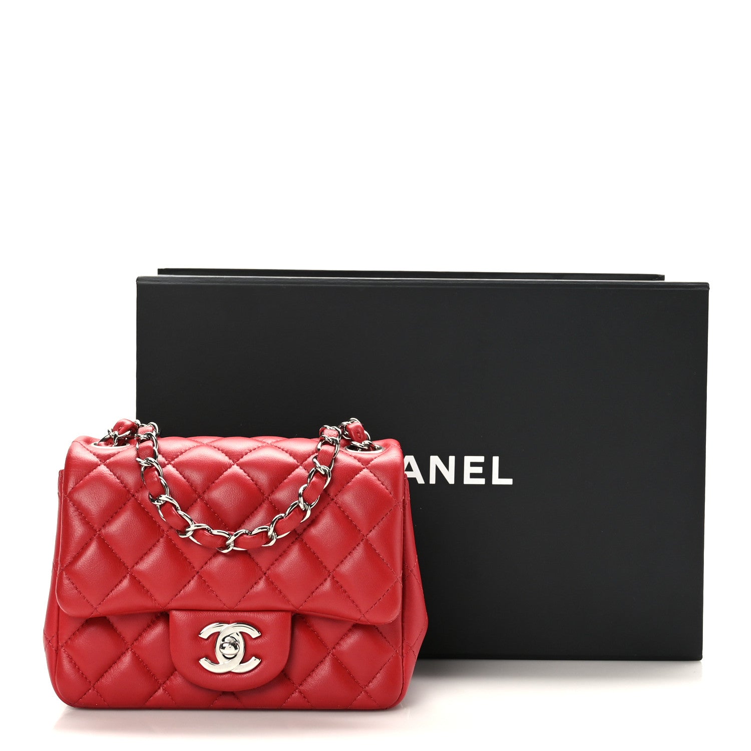 Chanel Lambskin Quilted Mini Square Flap Dark Red 9 of 9