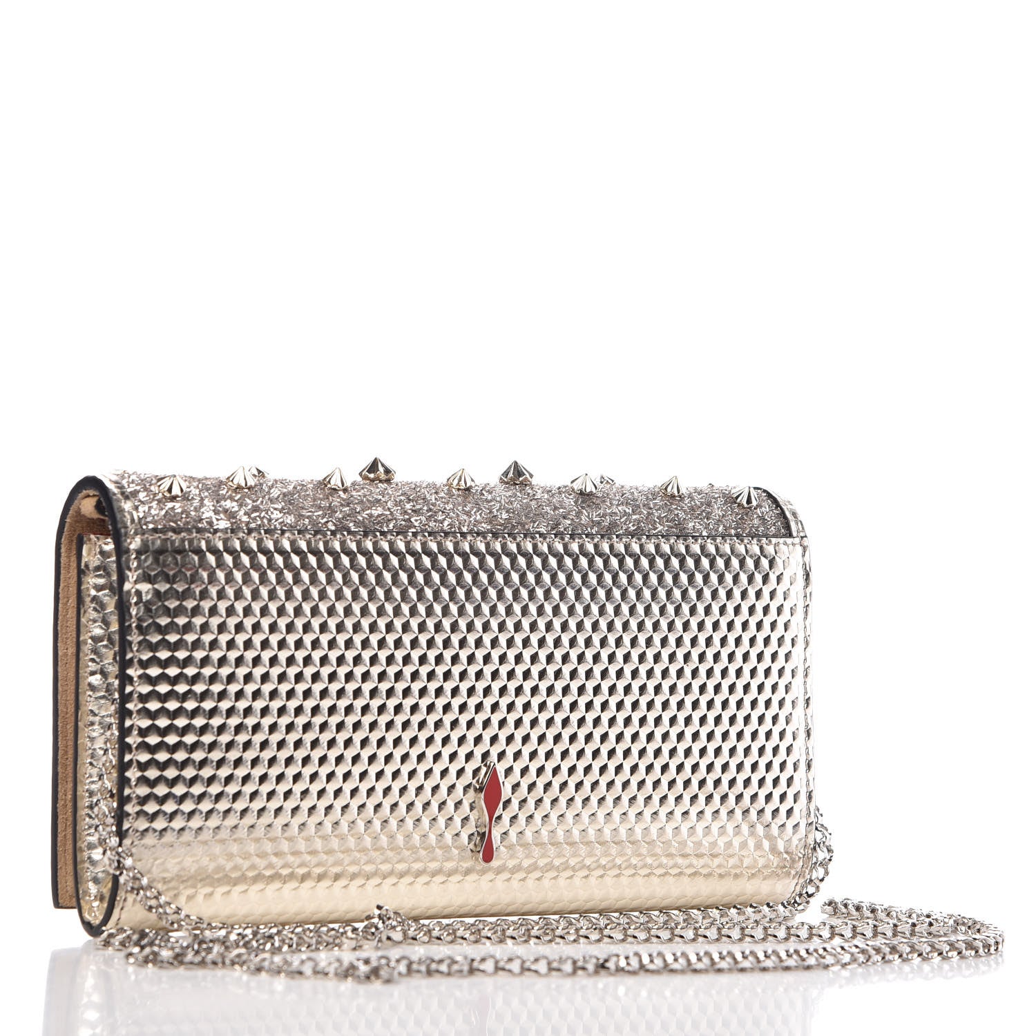 Christian Louboutin Patent Calfskin Pearl Boudoir Glitter Chain Wallet Platinum 3 of 11