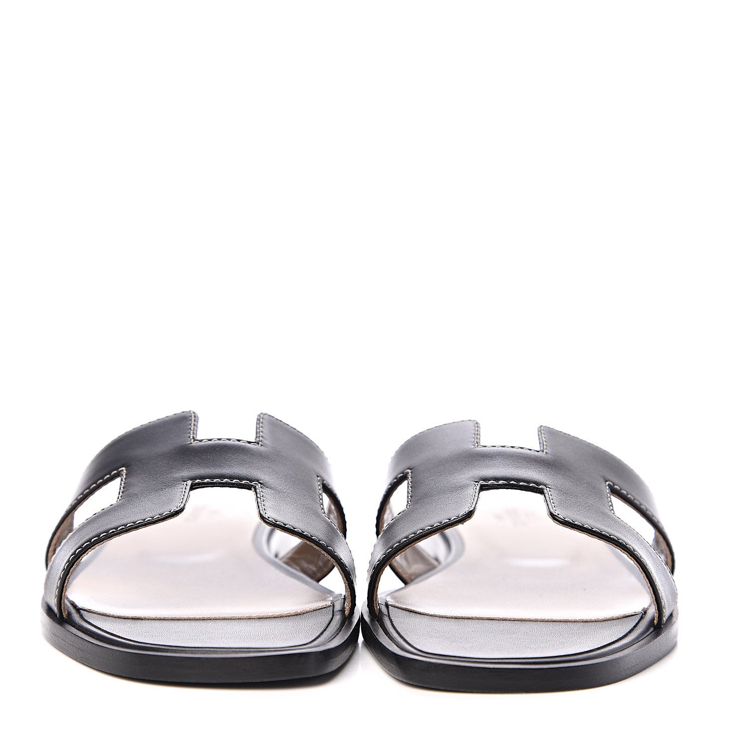 Hermes Box Calfskin Oran Sandals 36.5 Black 2 of 10