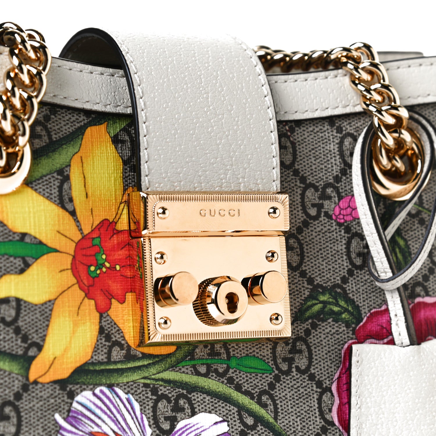 Gucci GG Supreme Monogram Flora Textured Calfskin Small Padlock Tote Beige Ebony Multicolor Mystic White 12 of 13