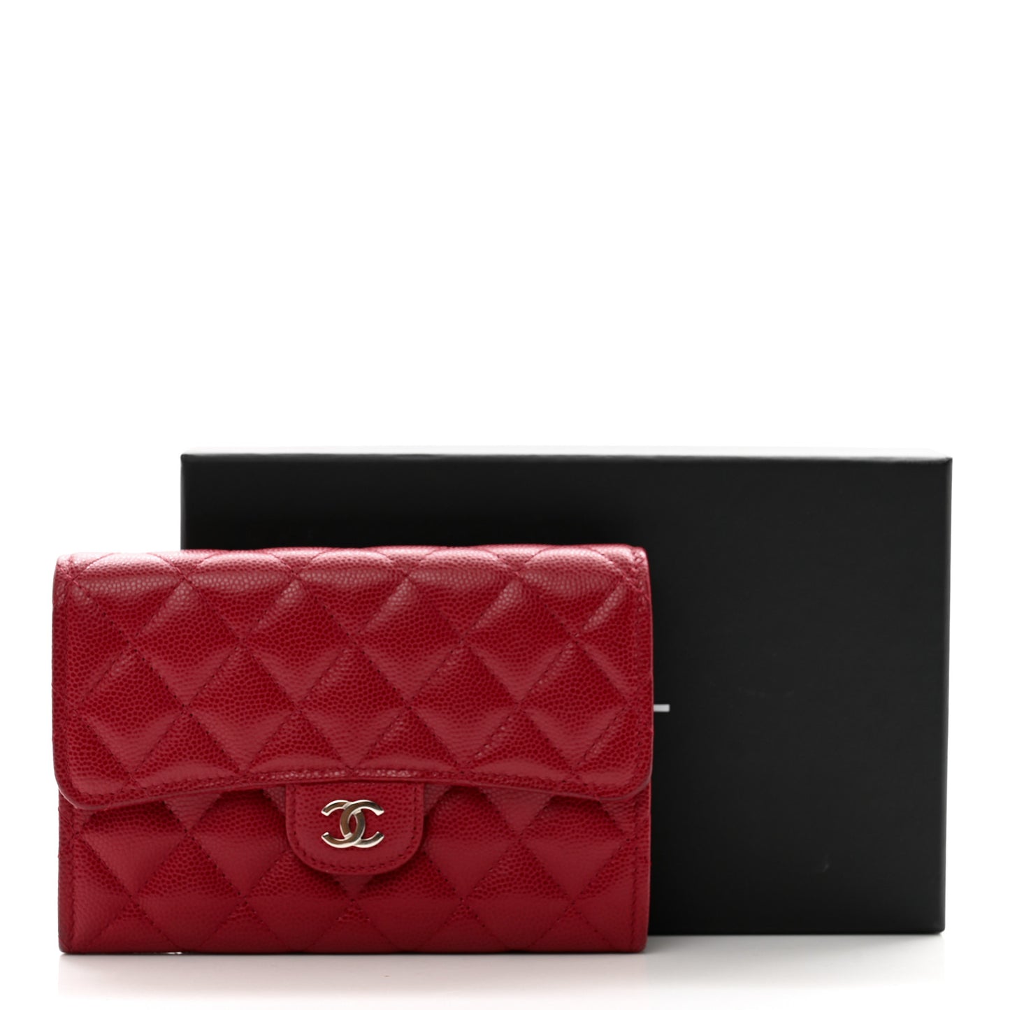 Caviar Quilted Medium Flap Wallet Dark Pink Dark Pink