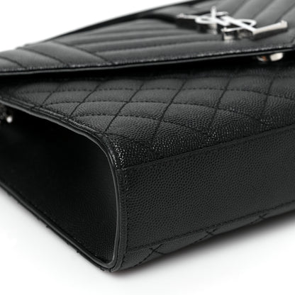 Saint Laurent Grain De Poudre Textured Mixed Matelasse Triquilt Medium Monogram Satchel Black 7 of 9