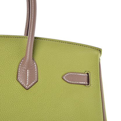 Hermes Togo Bi Color Horseshoe Birkin 35 Vert Anis Etoupe 28 of 35