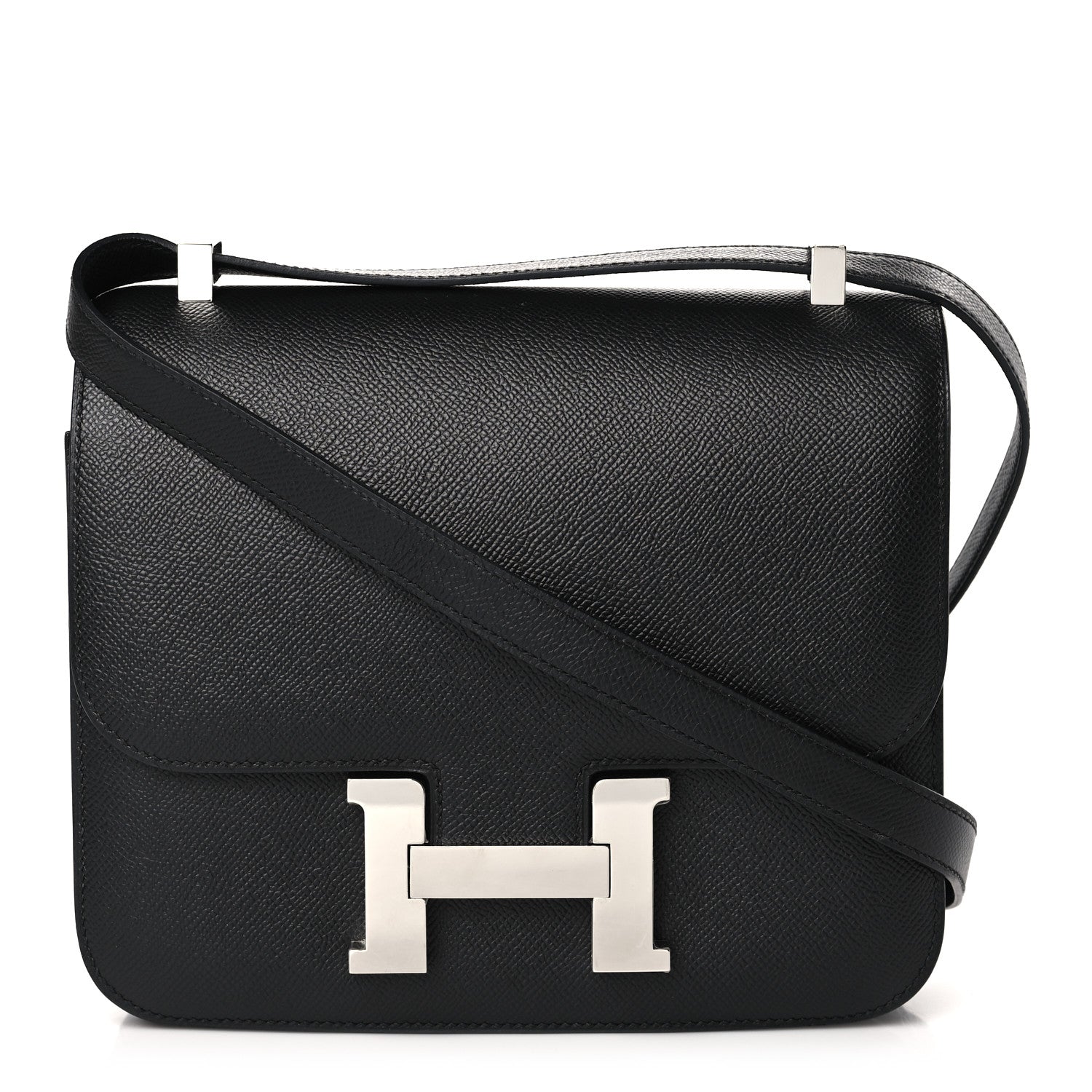 front view image of HERMES Epsom Constance 24 in the color Black by FASHIONPHILE