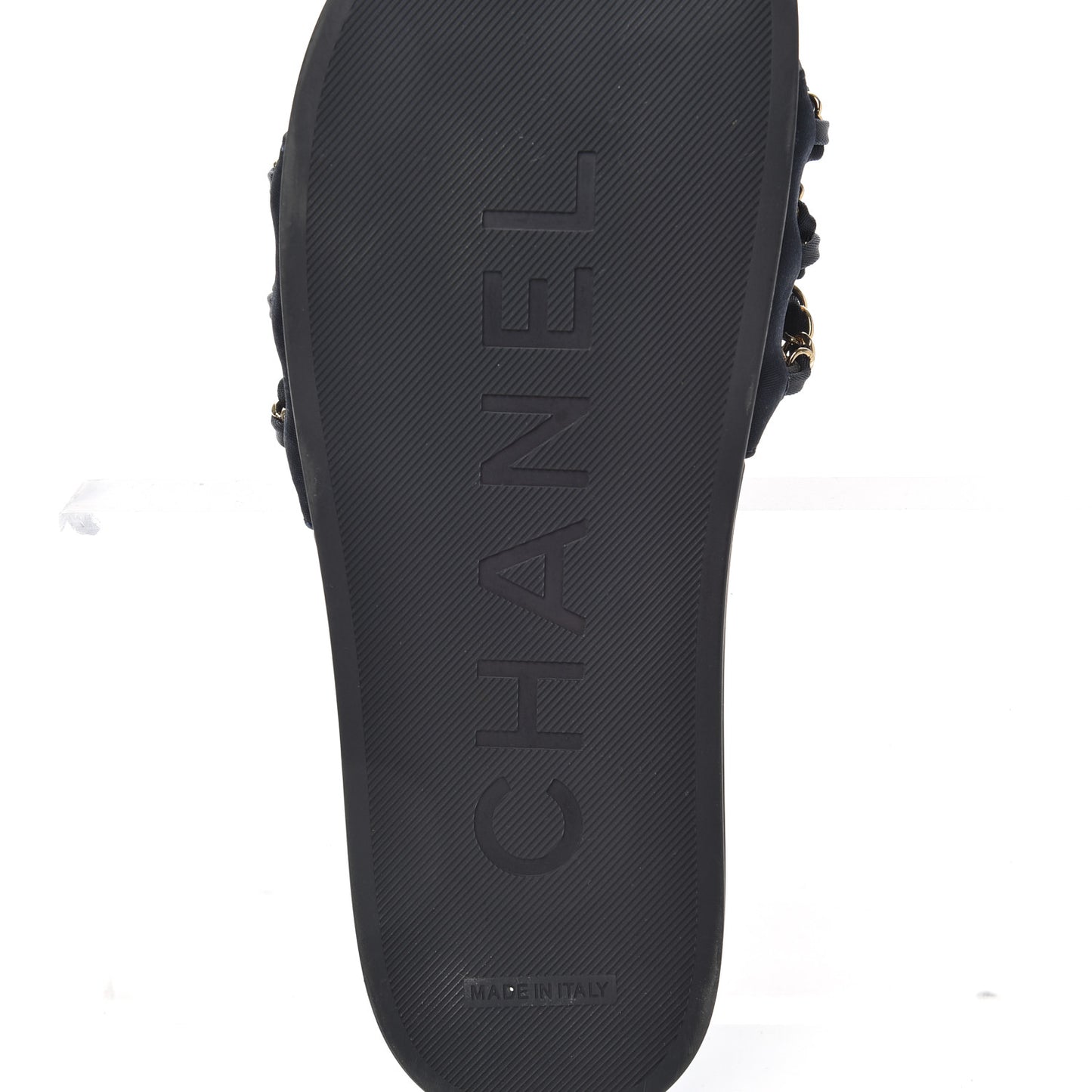 Satin Canvas Chain Slides Sandals Flats 38 Marine