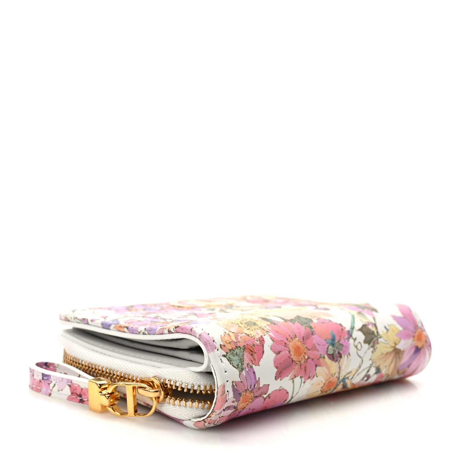 Christian Dior Calfskin Caro Freesia Zipped Wallet White Multicolor 4 of 10