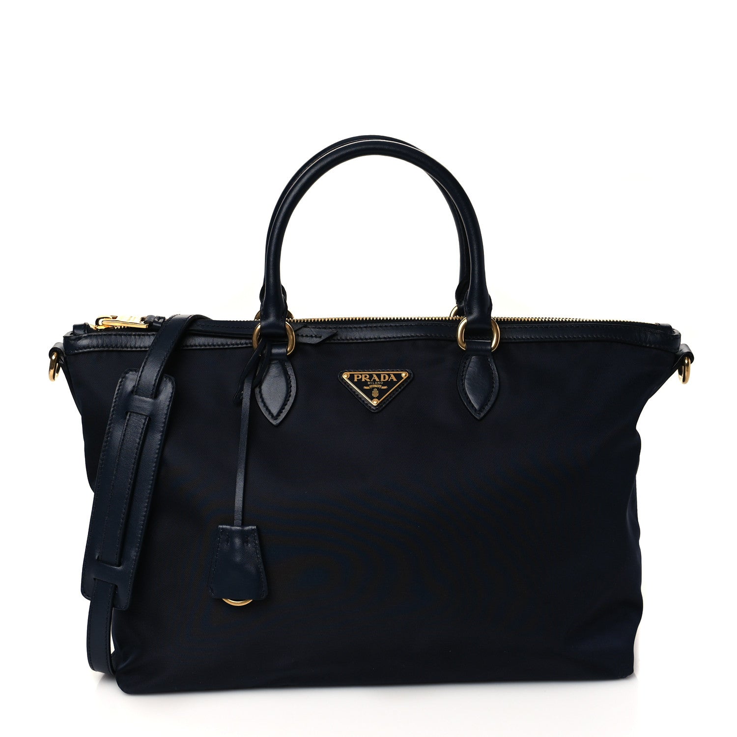 Prada Nylon Tessuto Soft Calf Tote Blue 1 of 10