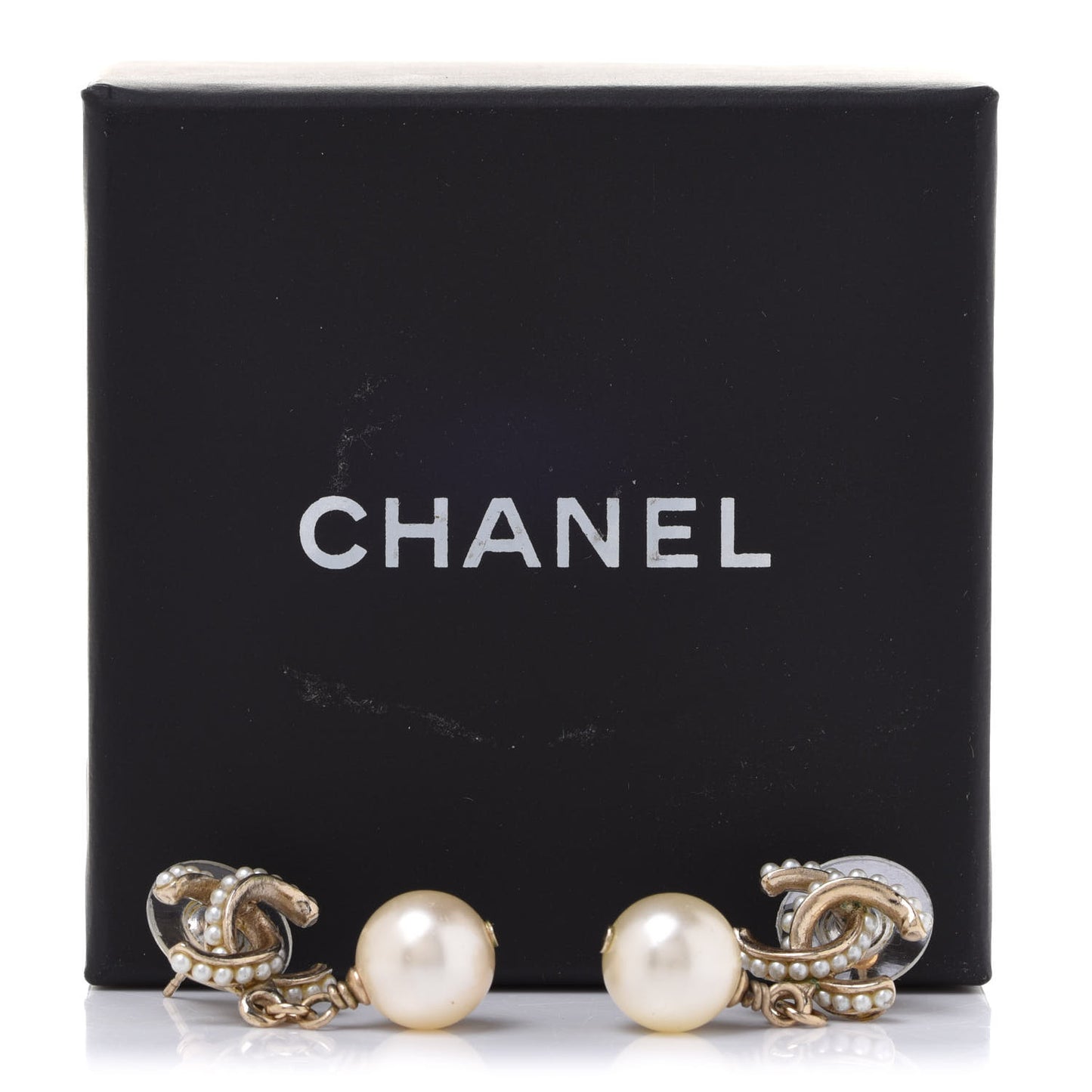Pearl Twisted CC Drop Earrings Light Gold White