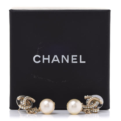 Chanel Pearl Twisted CC Drop Earrings Light Gold White 5 of 5