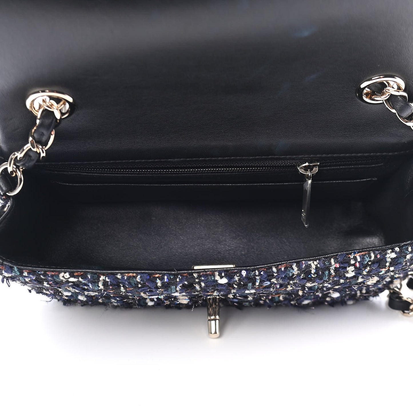 Glittered Tweed Quilted Mini Rectangular Flap Navy Blue Mulitcolor