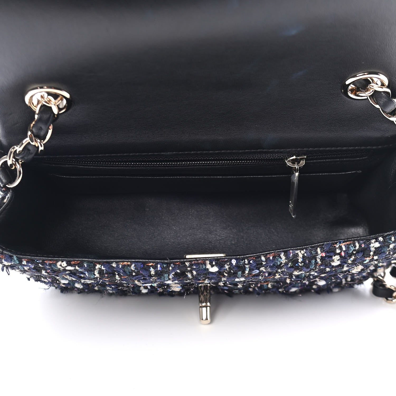 Chanel Glittered Tweed Quilted Mini Rectangular Flap Navy Blue Mulitcolor 5 of 9