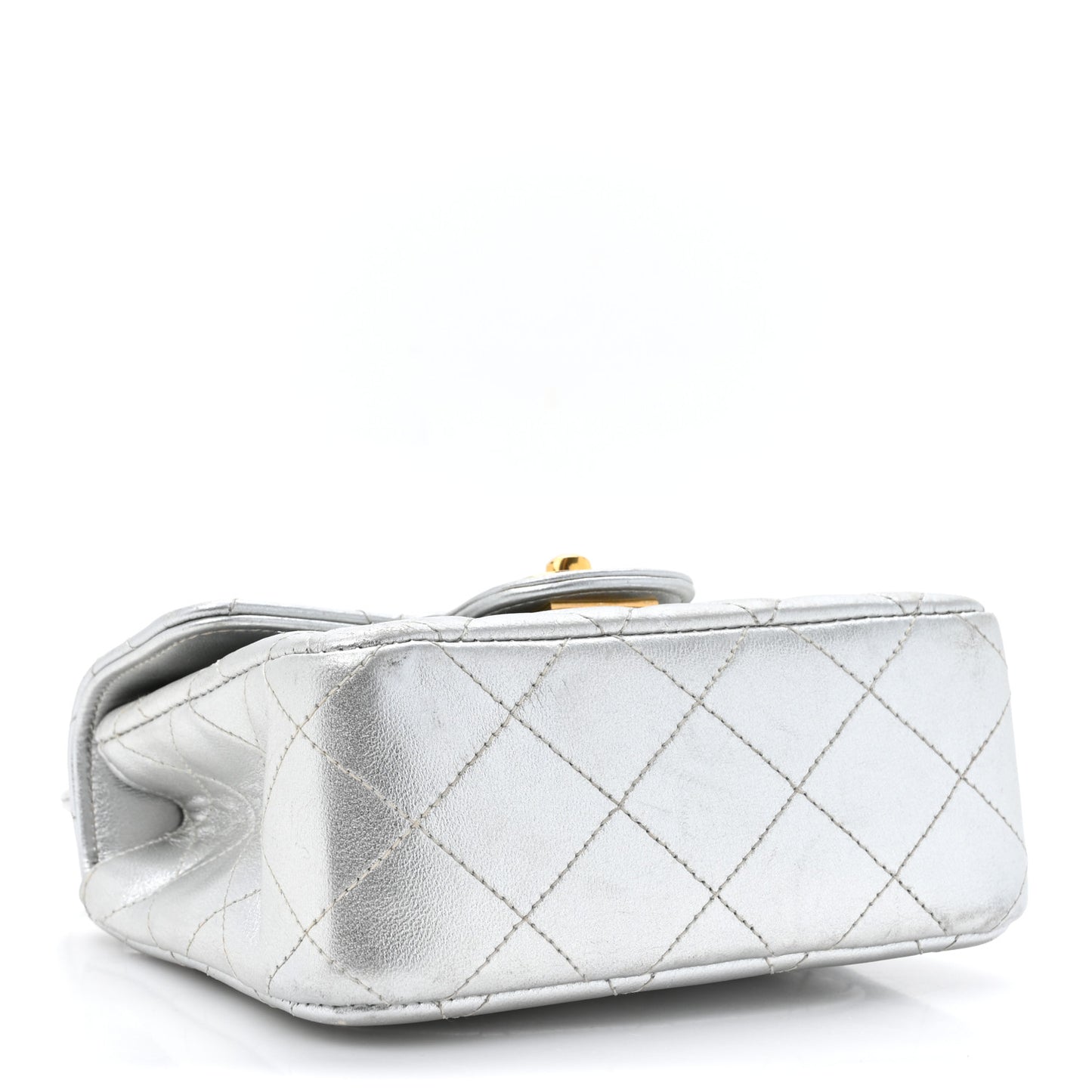 Metallic Lambskin Quilted Mini Kelly Silver