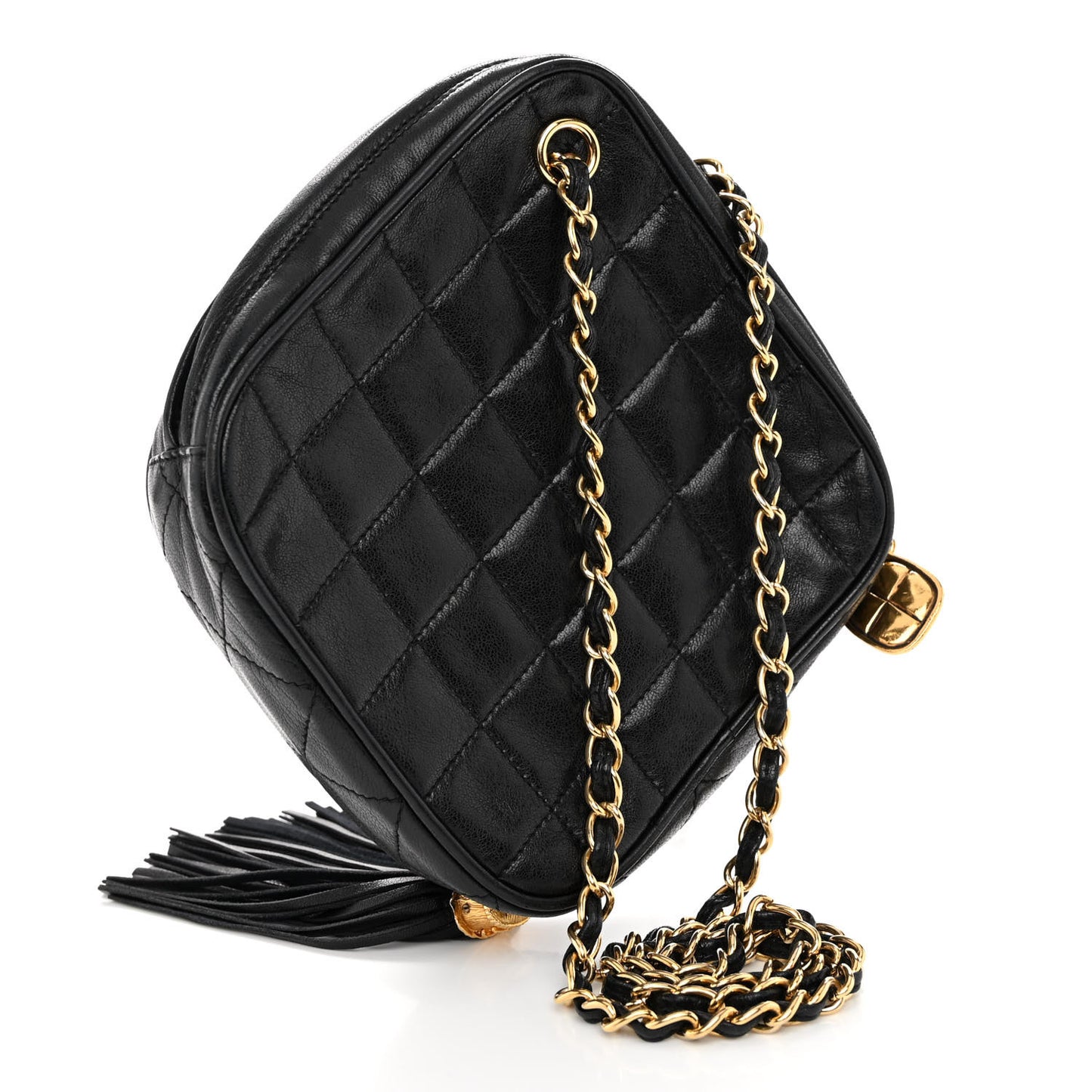 Lambskin Quilted Diamond Tassel Shoulder Bag Black