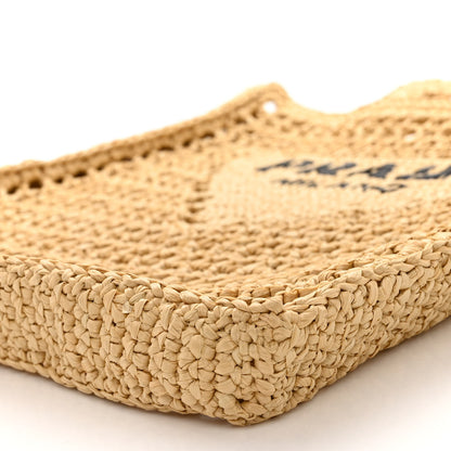 Prada Yarn Raffia Effect Crochet Logo Embroidered Tote Bag Naturale 9 of 9