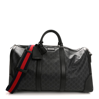 Gucci Soft GG Supreme Monogram Appia Calfskin Web Large Carry On Duffle Bag Black Grey 1 of 12