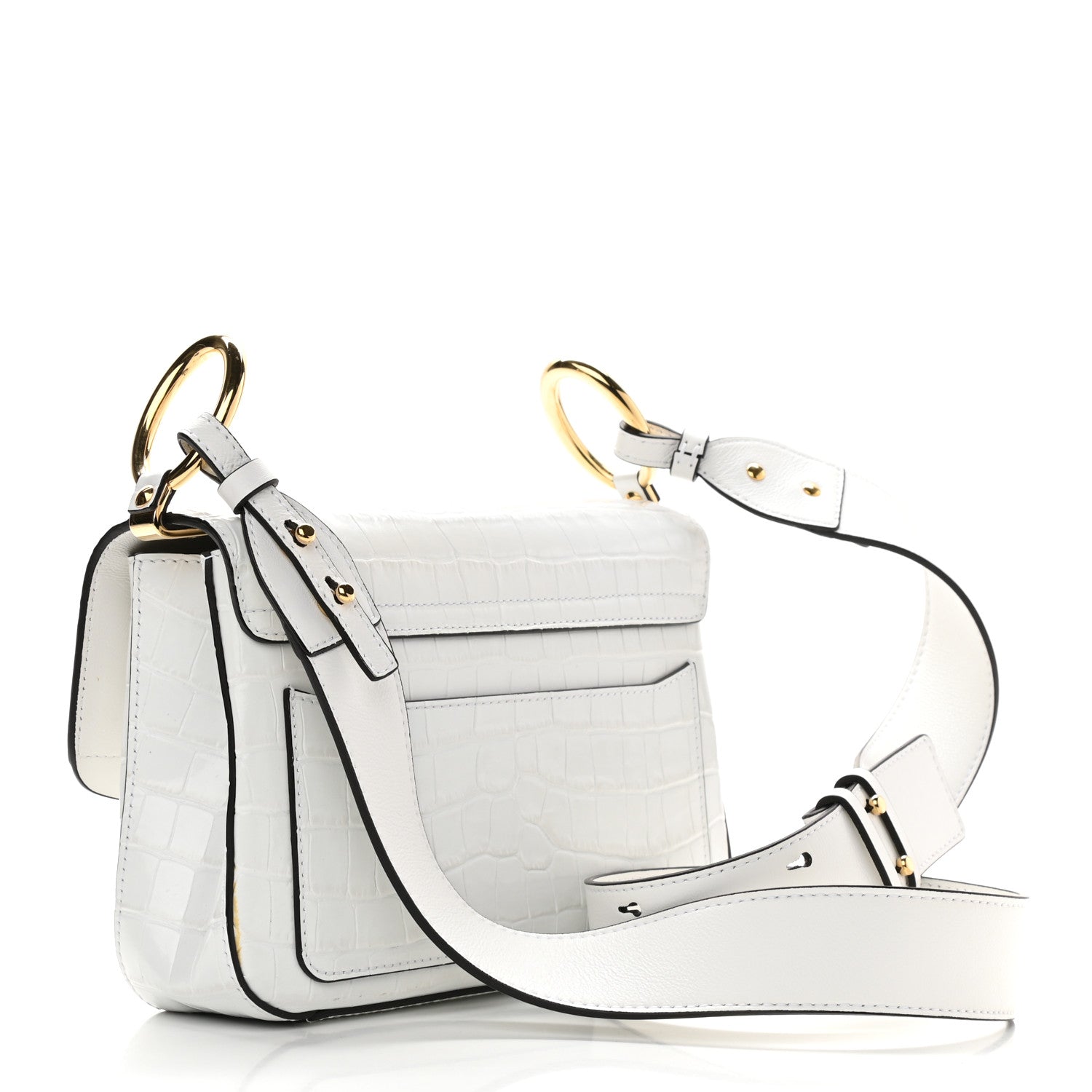 Chloe Calfskin Crocodile Embossed Small C Double Carry Brilliant White 4 of 12