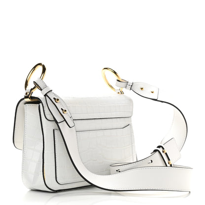 Chloe Calfskin Crocodile Embossed Small C Double Carry Brilliant White 4 of 12
