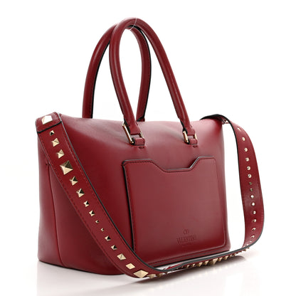 Valentino Garavani Calfskin Small Rockstud Demilune Double Handle Satchel Rubino 3 of 9