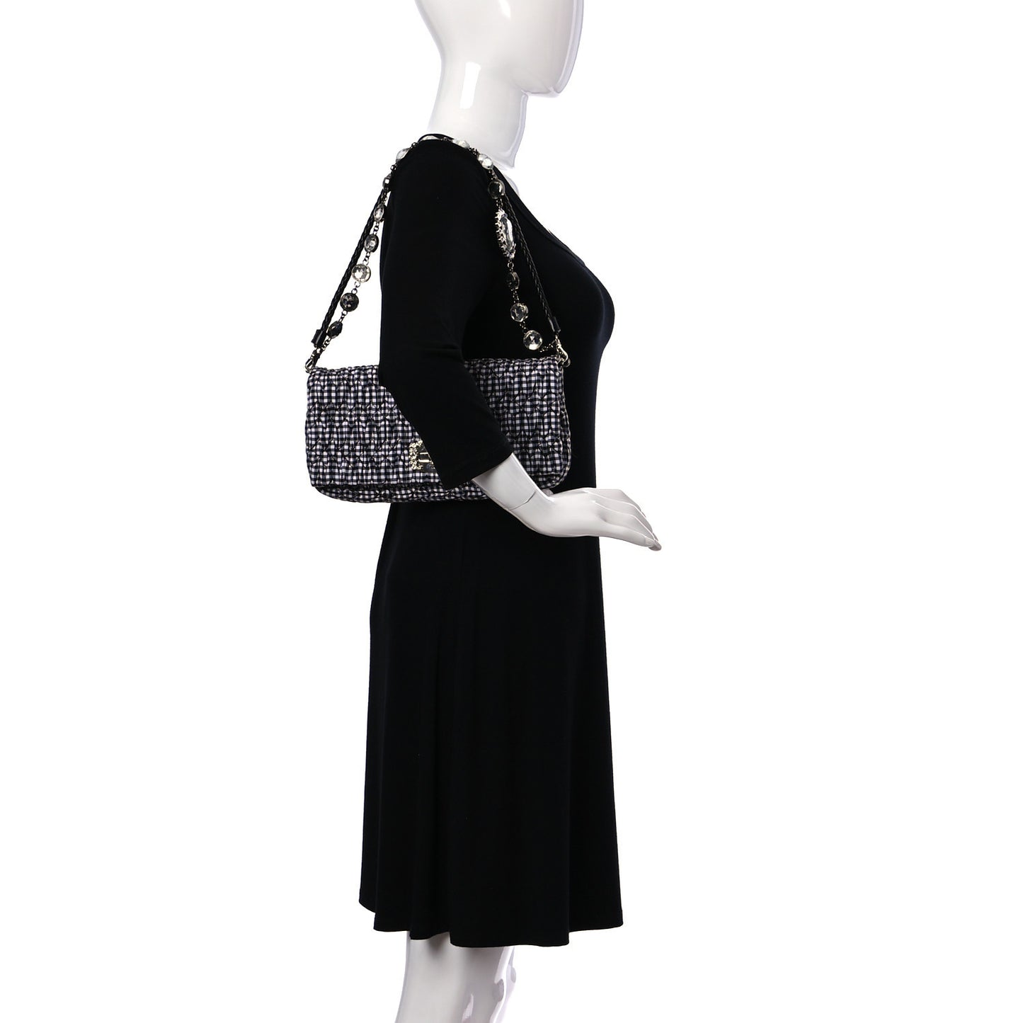 Nappa Matelasse Crystal Flap Clutch Black White