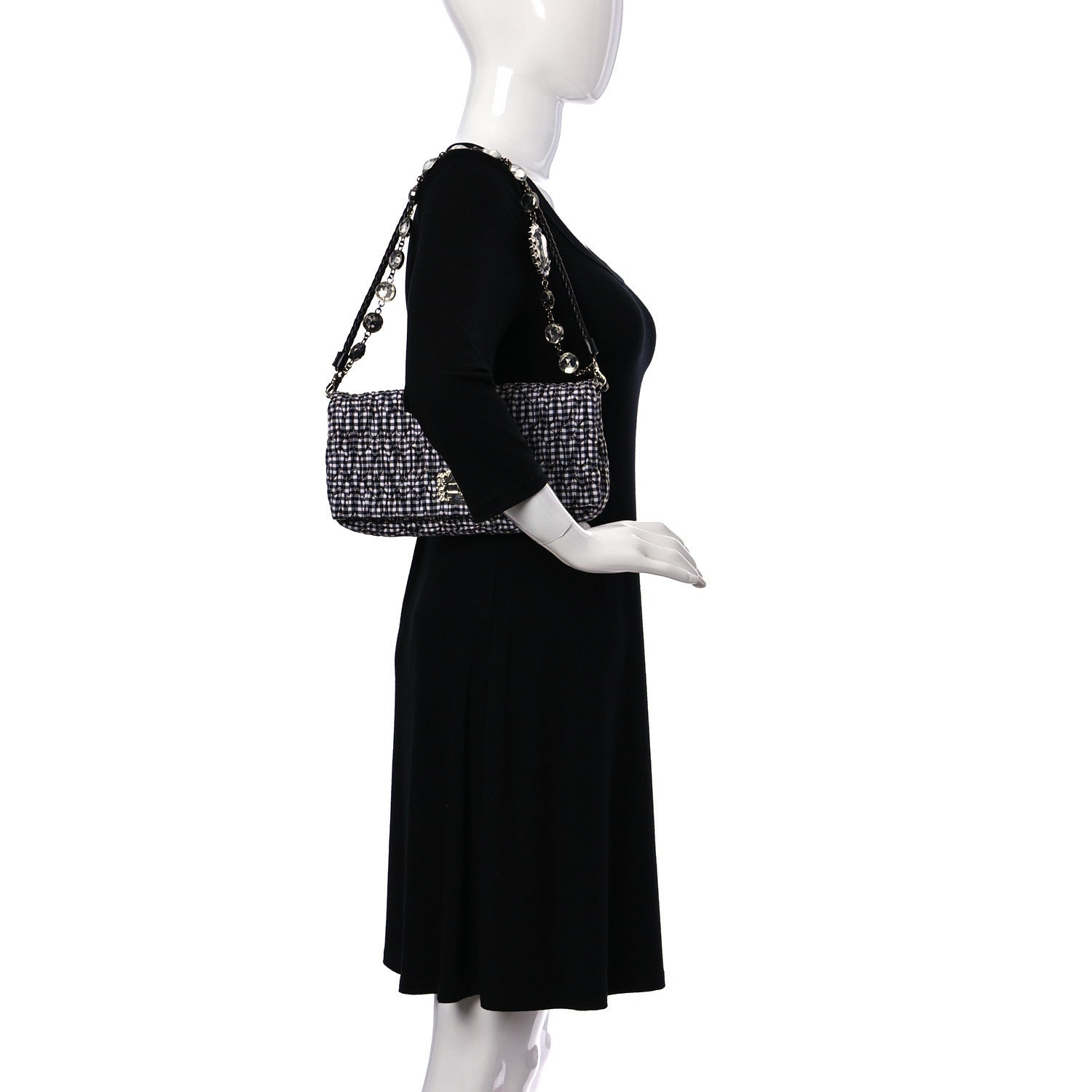 Miu Miu Nappa Matelasse Crystal Flap Clutch Black White 2 of 9