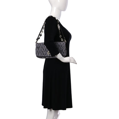 Miu Miu Nappa Matelasse Crystal Flap Clutch Black White 2 of 9