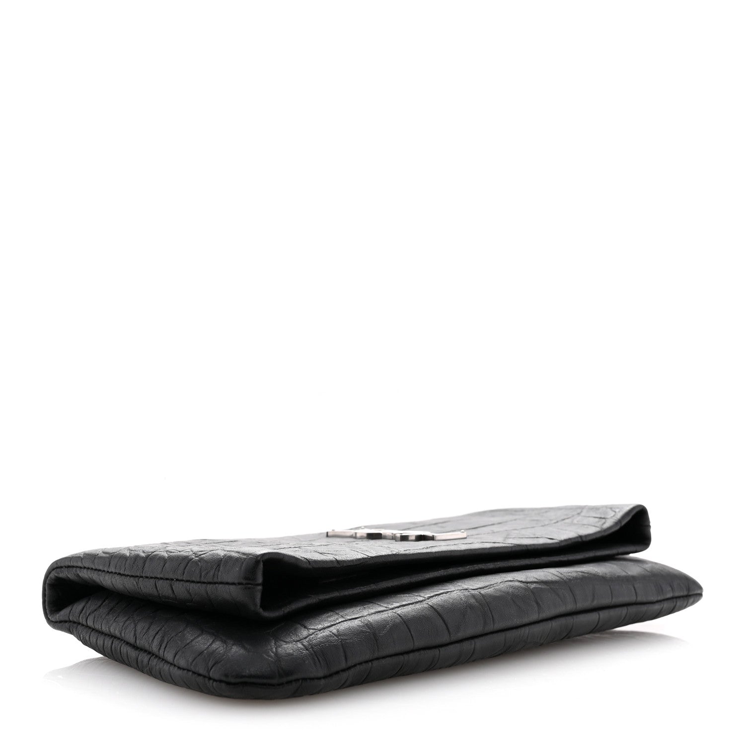 Saint Laurent Calfskin Crocodile Embossed West Hollywood Monogram Fold Over Clutch Black 4 of 7