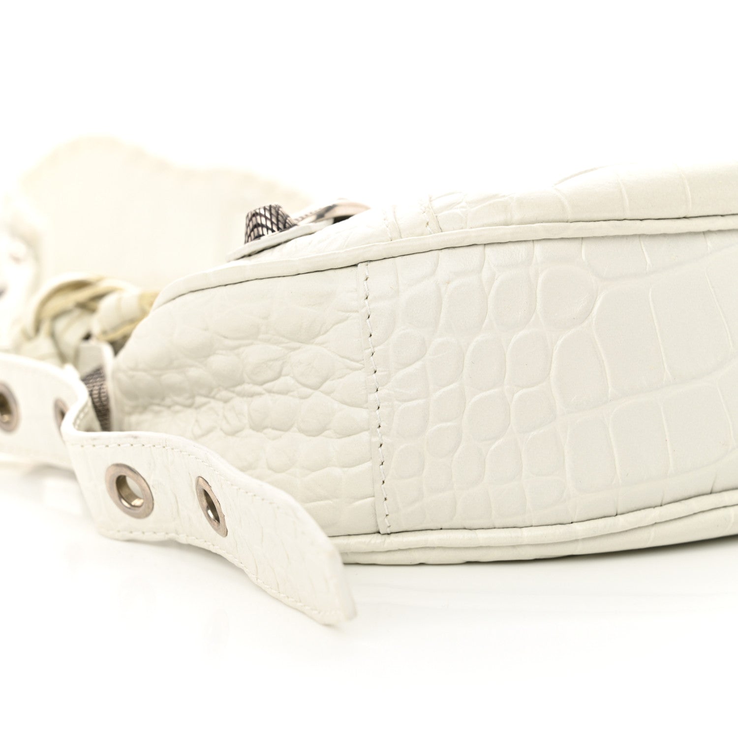 Balenciaga Extra Supple Calfskin Crocodile Embossed Le Cagole Shoulder Bag XS Optic White 10 of 11