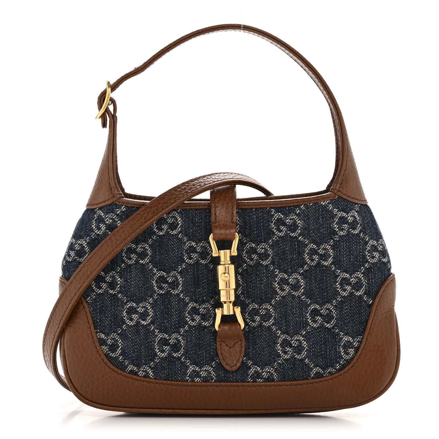 Gucci New Denim GG Monogram Calfskin Mini Jackie 1961 Hobo Blue Tea Cuir 1 of 11