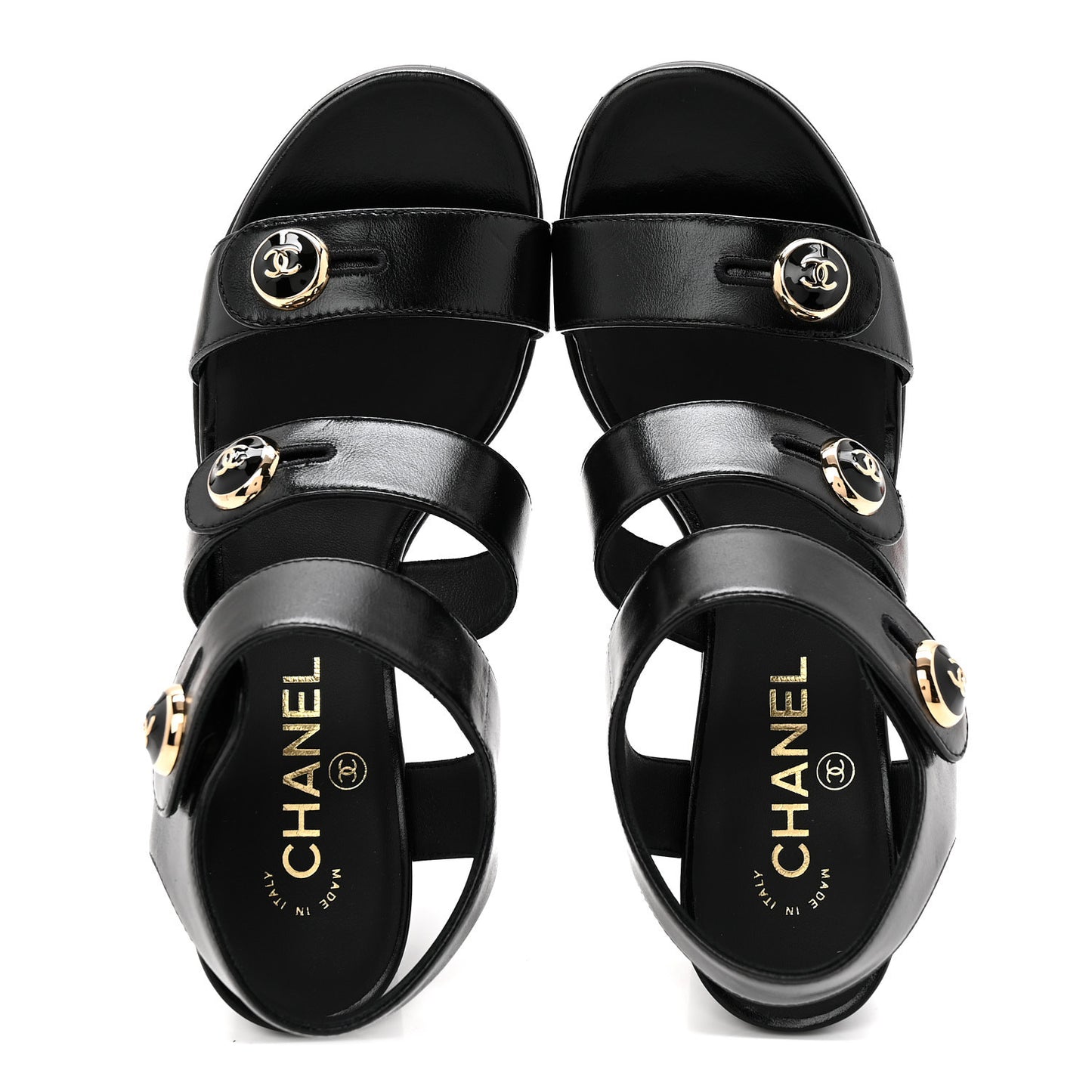 Shiny Calfskin CC Sandals 38.5 Black