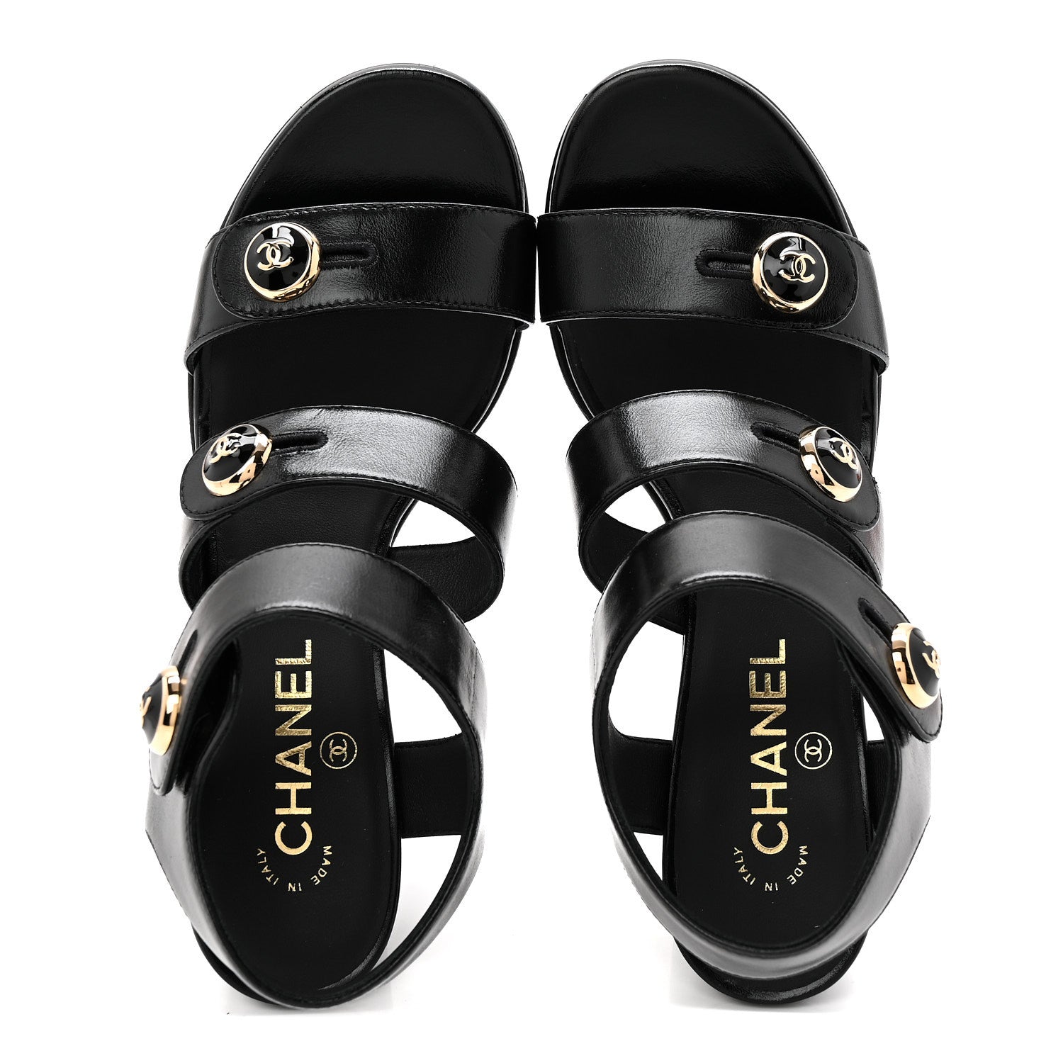 Chanel Shiny Calfskin CC Sandals 38.5 Black 2 of 9