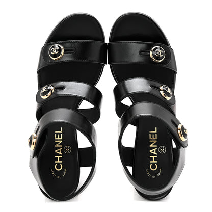 Chanel Shiny Calfskin CC Sandals 38.5 Black 2 of 9