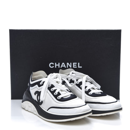 Chanel Suede Calfskin Stretch Fabric CC Sneakers 37.5 White 9 of 9