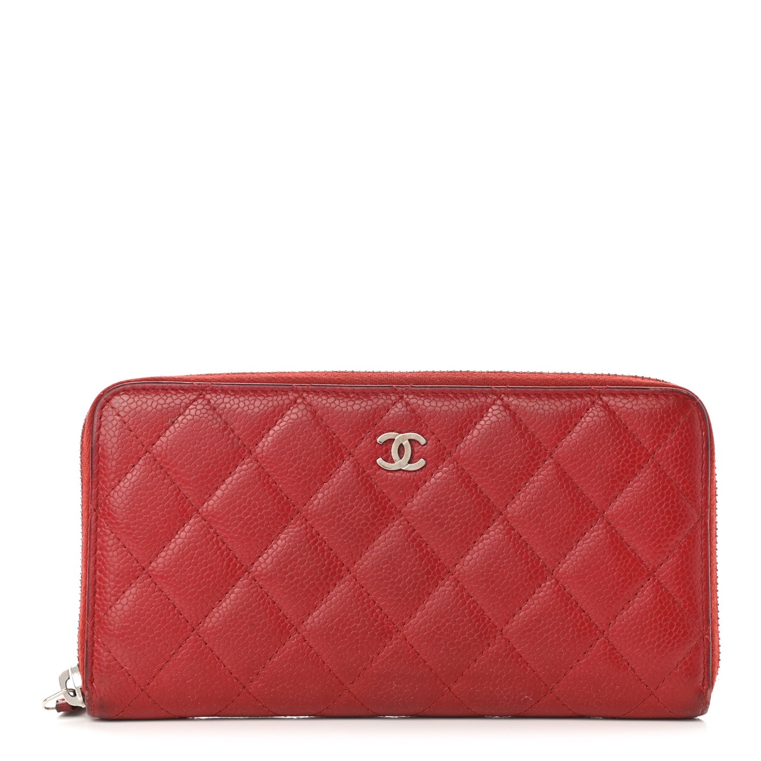 Chanel Caviar Quilted Large Gusset Zip Around Wallet Red 1 of 16