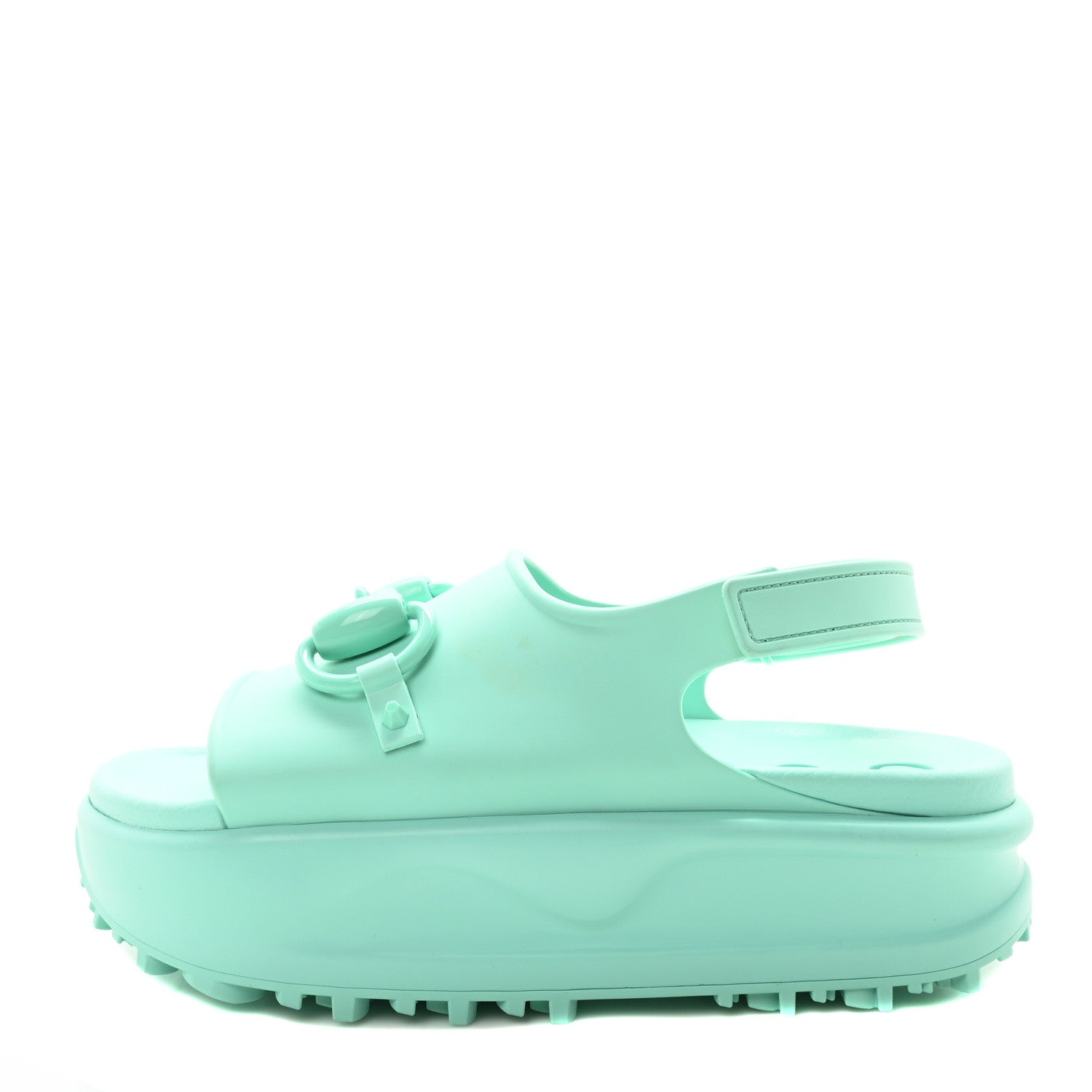 Gucci Soft Rubber Horsebit Womens Slingback Sandals 37 Teal Cyan 1 of 8