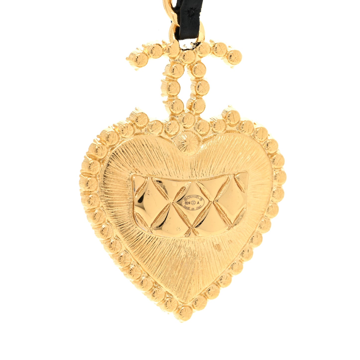 Metal Lambskin Glass Pearl Strass Heart Wrap Necklace Black Gold