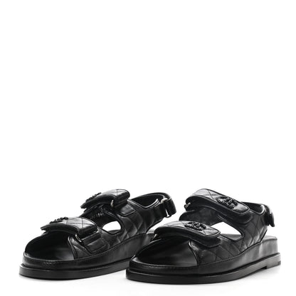 Chanel Lambskin Velcro Dad Sandals 39 So Black 3 of 8