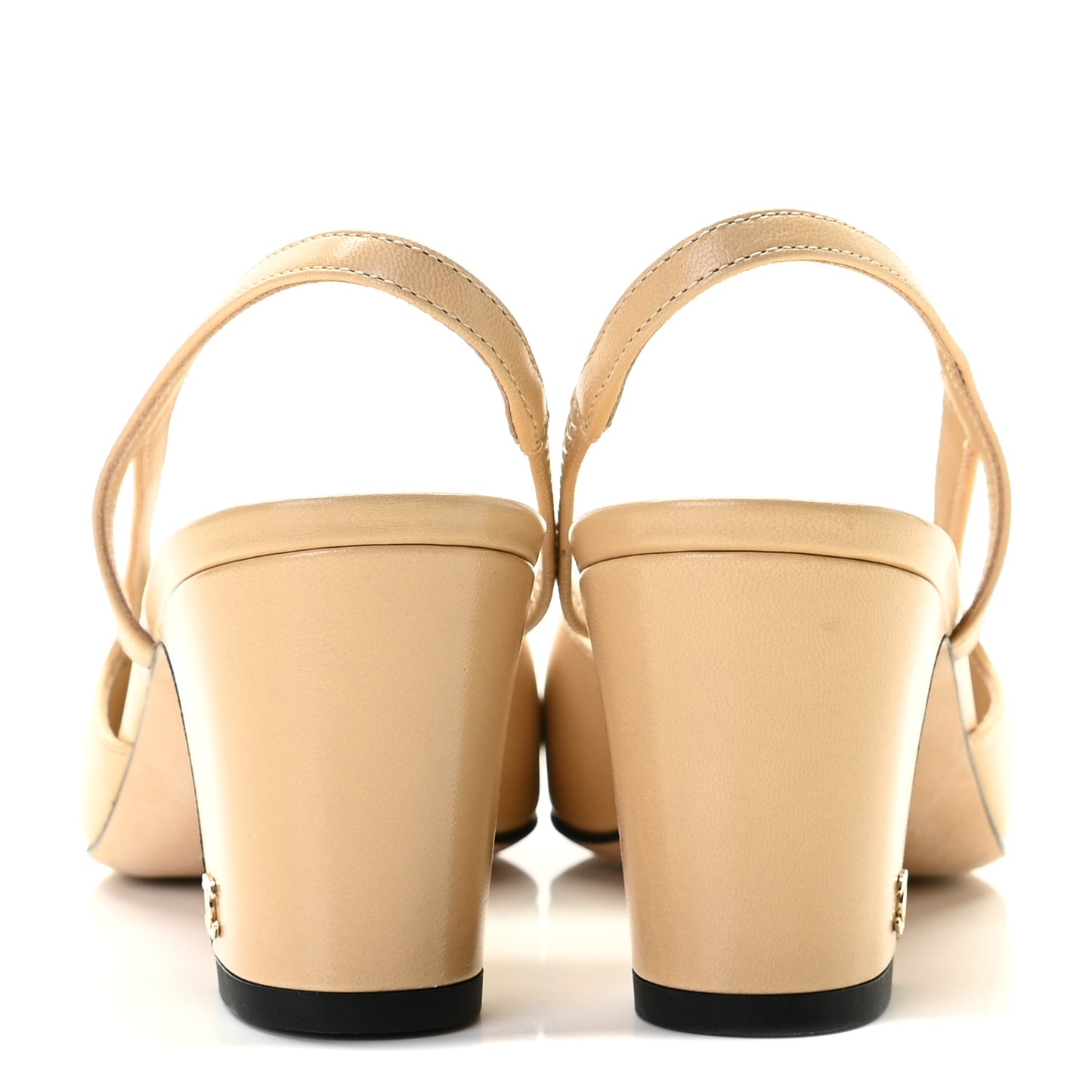 Goatskin Grosgrain Cap Toe CC Slingback Pumps 36 Beige Black