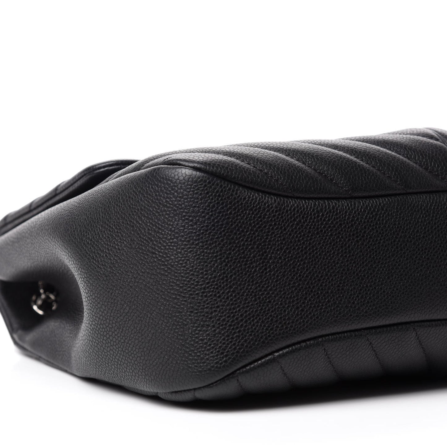 Caviar Chevron Quilted Large Puffy CC Flap Black