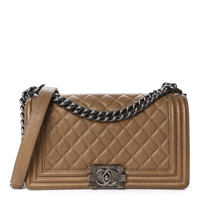 Chanel Metallic Calfskin Quilted Medium Boy Flap Dark Gold 1 of 11