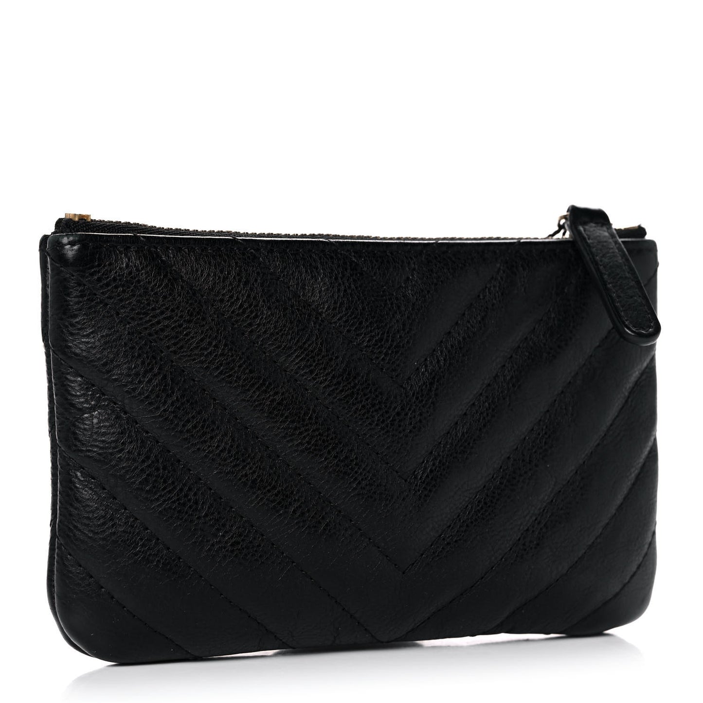 Crumpled Calfskin Chevron Quilted Small Cosmetic Case Black