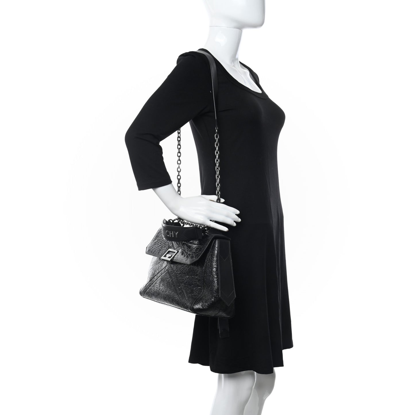 Creased Patent Calfskin Medium ID Flap Black