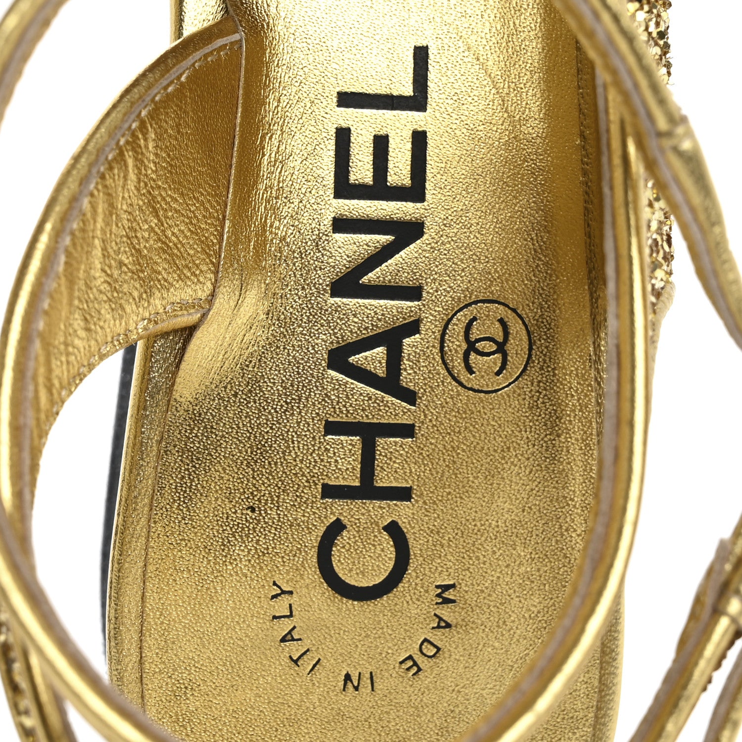 Chanel Glitter Grosgrain Cap Toe CC Slingback Pumps 37 Gold Black 7 of 9