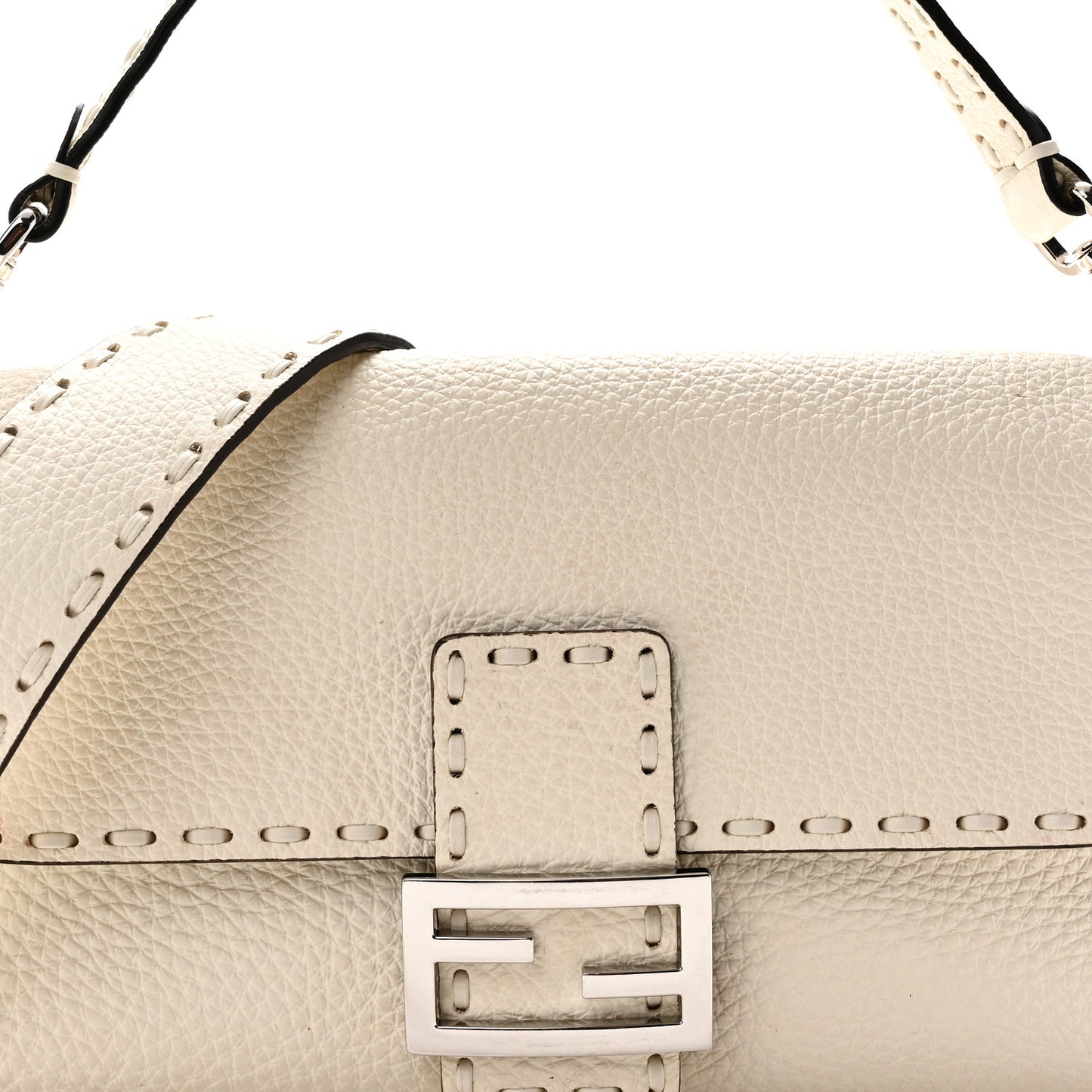 Cuoio Roma Sellerissima Nappa Sintetica Tape Stitch Baguette Bianco Ice