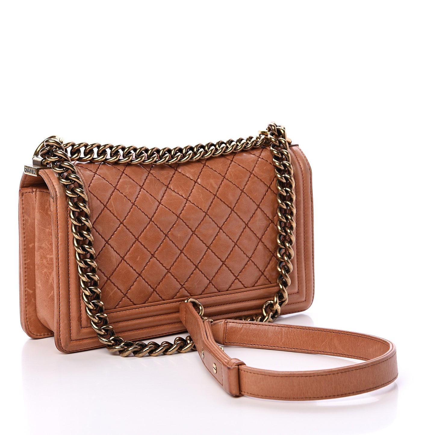 Calfskin Quilted Medium Boy Flap Light Brown