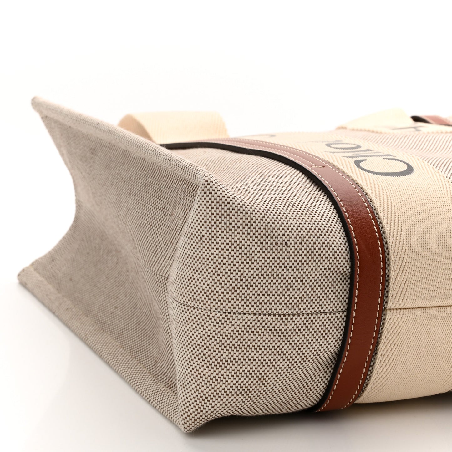 Cotton Calfskin Medium Woody Ribbon Tote White Brown
