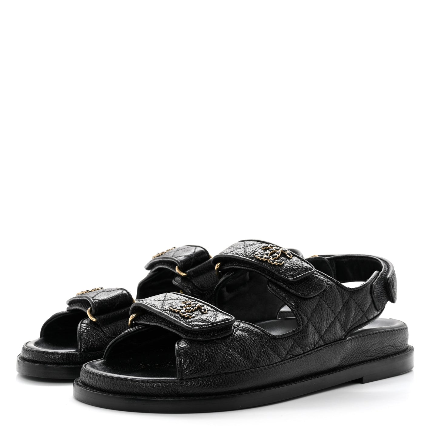 Grained Calfskin Velcro Dad Sandals 36 Black