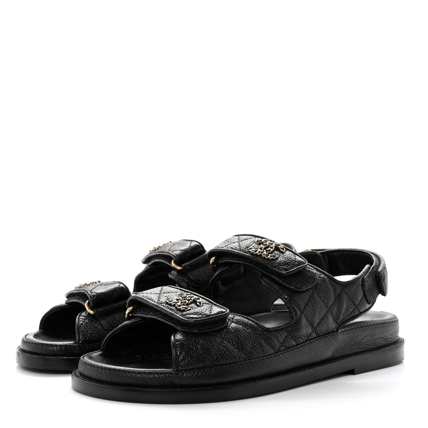 Chanel Grained Calfskin Velcro Dad Sandals 36 Black 3 of 8