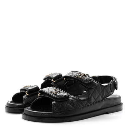 Chanel Grained Calfskin Velcro Dad Sandals 36 Black 3 of 8